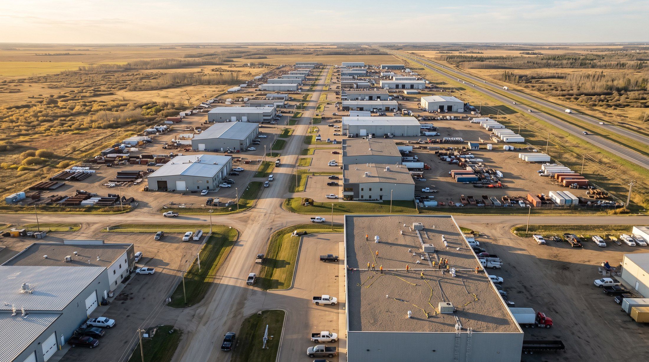 Aerial view of a prairie industrial park
